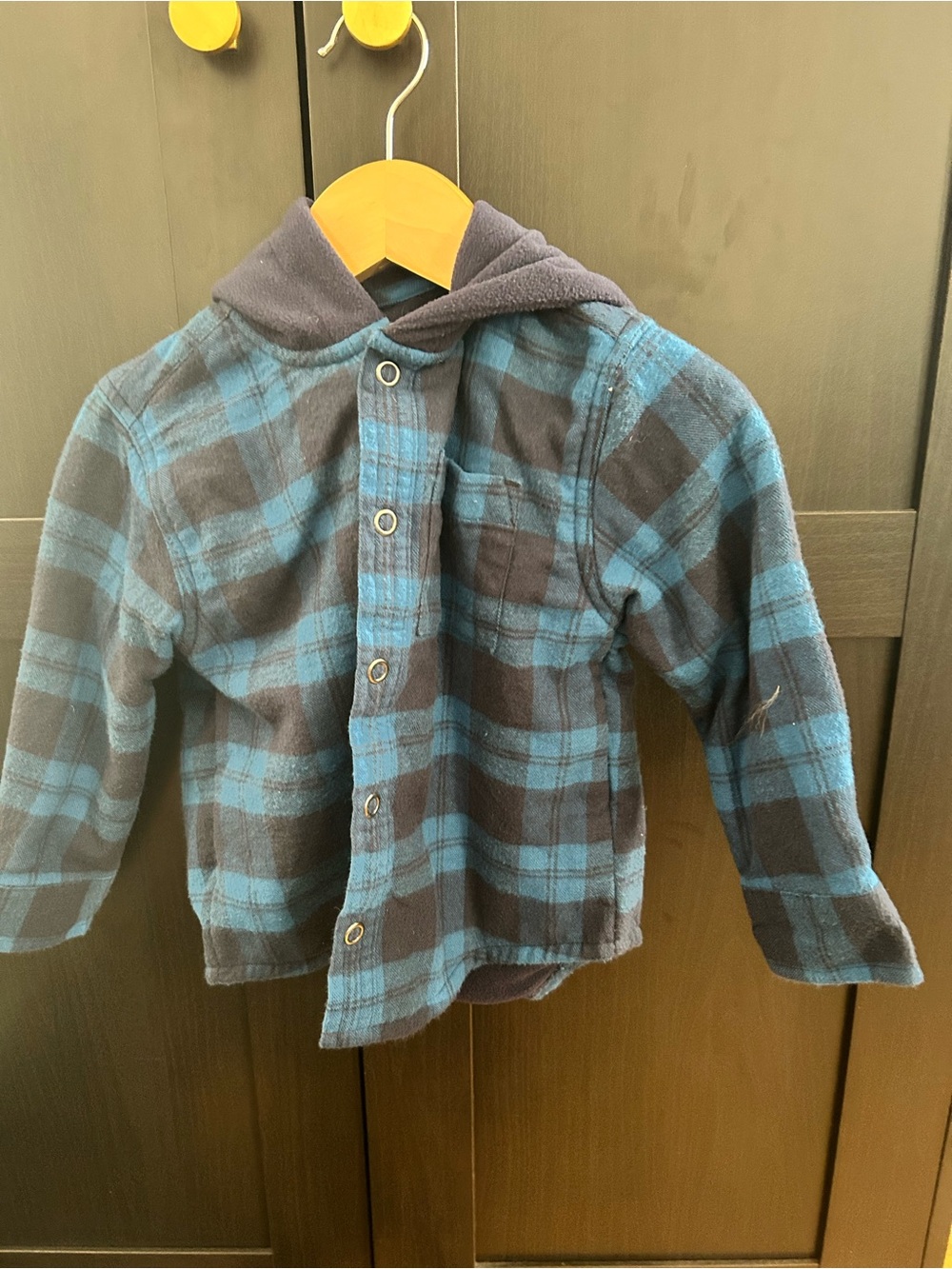 L.L. Bean Blue and Black Plaid Hooded Button-Down Shirt